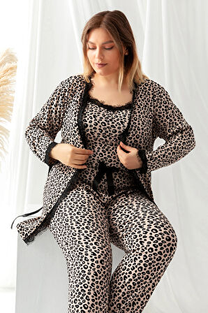 Sabahlıklı Dantel Detaylı Büyük Beden Pegasus Kadın Pijama Takımı-Çeyizlik Takım