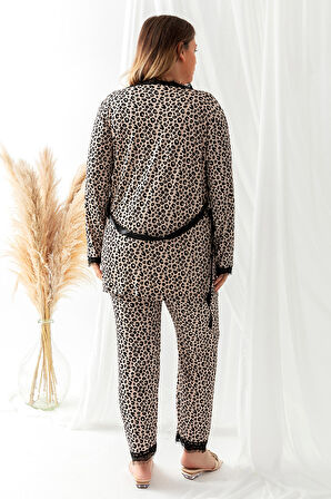 Sabahlıklı Dantel Detaylı Büyük Beden Pegasus Kadın Pijama Takımı-Çeyizlik Takım