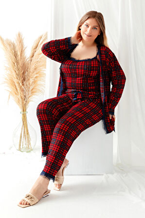 Sabahlıklı Dantel Detaylı Büyük Beden Pegasus Kadın Pijama Takımı-Çeyizlik Takım