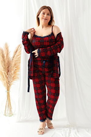 Sabahlıklı Dantel Detaylı Büyük Beden Pegasus Kadın Pijama Takımı-Çeyizlik Takım