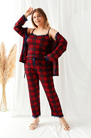 Sabahlıklı Dantel Detaylı Büyük Beden Pegasus Kadın Pijama Takımı-Çeyizlik Takım