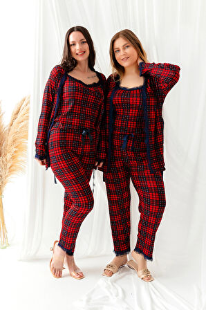 Sabahlıklı Dantel Detaylı Büyük Beden Pegasus Kadın Pijama Takımı-Çeyizlik Takım