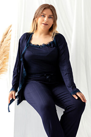 Sabahlıklı Dantel Detaylı Büyük Beden Pegasus Kadın Pijama Takımı-Çeyizlik Takım