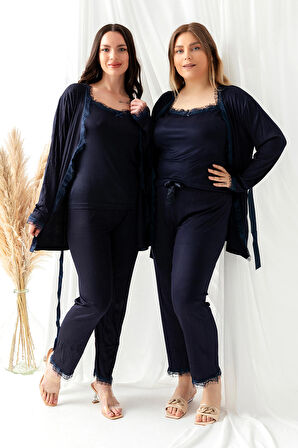 Sabahlıklı Dantel Detaylı Büyük Beden Pegasus Kadın Pijama Takımı-Çeyizlik Takım