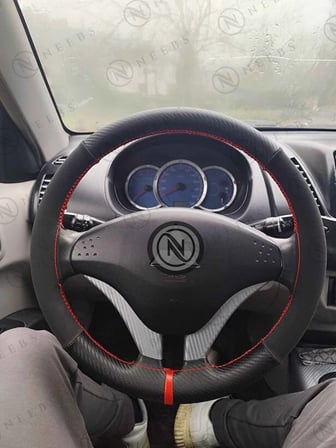 Honda Civic 2009 Direksiyon Kılıfı Alcantara Karbon Kırmızı Yüzük Kırmızı Dikiş