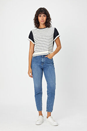 ALEXANDERGARDI ÇİZGİLİ LACİVERT CROP T-SHİRT (B21-326 00)