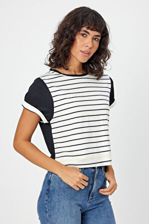 ALEXANDERGARDI ÇİZGİLİ LACİVERT CROP T-SHİRT (B21-326 00)