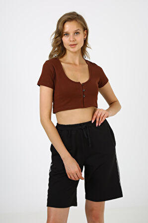 ALEXANDERGARDI DÜĞMELİ CROP T-SHİRT (B21-5025)