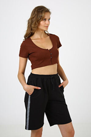 ALEXANDERGARDI DÜĞMELİ CROP T-SHİRT (B21-5025)