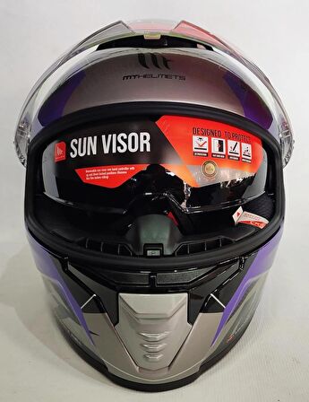 Mt Thunder 4SV Valiant B2 Güneş Vizörlü Kask Mor Parlak Gri Sarı M