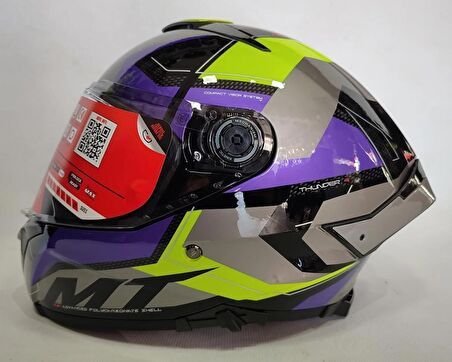 Mt Thunder 4SV Valiant B2 Güneş Vizörlü Kask Mor Parlak Gri Sarı XL