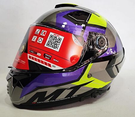 Mt Thunder 4SV Valiant B2 Güneş Vizörlü Kask Mor Parlak Gri Sarı XL