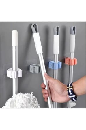 1 Adet Duvara Monte Paspas ve Mop Tutucu Yapışkanlı Plastik Askı