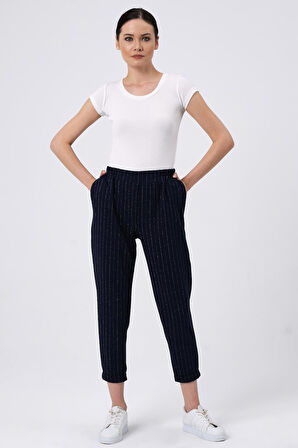 ALEXANDERGARDI BELİ LASTİKLİ ÇİZGİLİ PANTOLON (B22-136A)