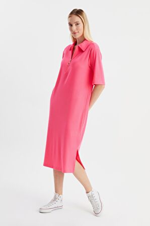 ALEXANDERGARDİ FİTİLLİ FERMUAR DETAYLI GÖMLEK YAKA ELBİSE (B23-00108)