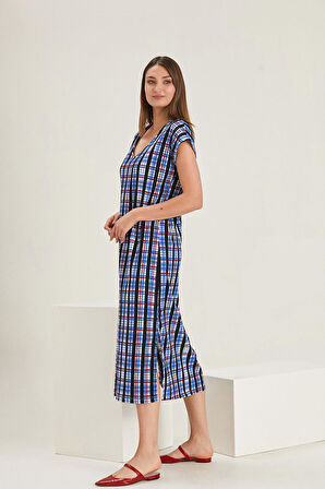 ALEXANDERGARDI V YAKA DESENLİ YIRTMAÇLI ELBİSE (B22-22900)