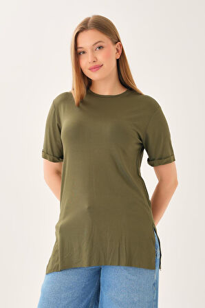 ALEXANDERGARDI BİSİKLET YAKA YANI YIRTMAÇLI T-SHİRT (B23-00113)