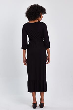 ALEXANDERGARDI V YAKA ETEĞİ FIRFIRLI UZUN ELBİSE (B22-247A)