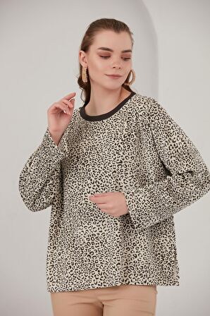 ALEXANDERGARDI BASİC LEOPAR DESENLİ POLAR SWEATSHİRT (B22-383A)