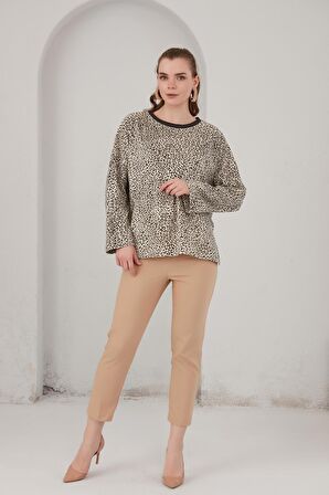 ALEXANDERGARDI BASİC LEOPAR DESENLİ POLAR SWEATSHİRT (B22-383A)