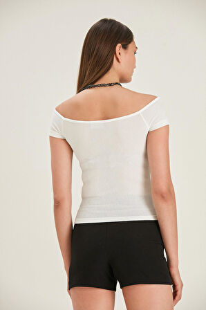 ALEXANDERGARDI CARMEN YAKA CROP T-SHİRT (B22-39100)