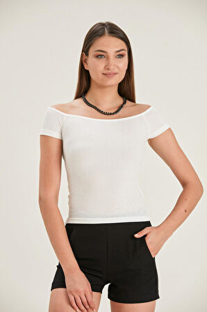 ALEXANDERGARDI CARMEN YAKA CROP T-SHİRT (B22-39100)