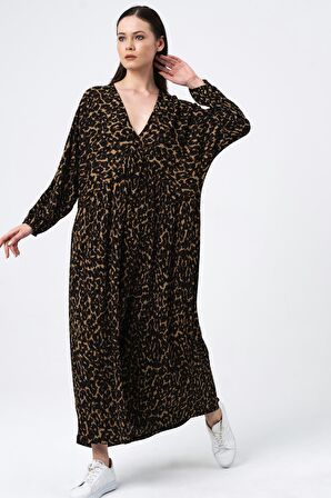 ALEXANDERGARDI DESENLİ V YAKA OVERSİZE ELBİSE (B22-401A)