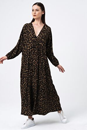 ALEXANDERGARDI DESENLİ V YAKA OVERSİZE ELBİSE (B22-401A)