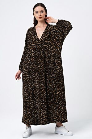 ALEXANDERGARDI DESENLİ V YAKA OVERSİZE ELBİSE (B22-401A)