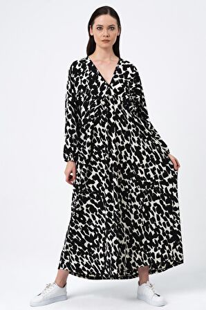 ALEXANDERGARDI DESENLİ V YAKA OVERSİZE ELBİSE (B22-401A)