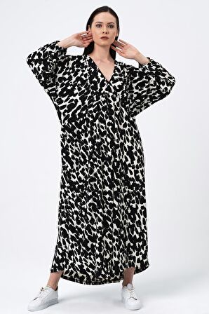 ALEXANDERGARDI DESENLİ V YAKA OVERSİZE ELBİSE (B22-401A)