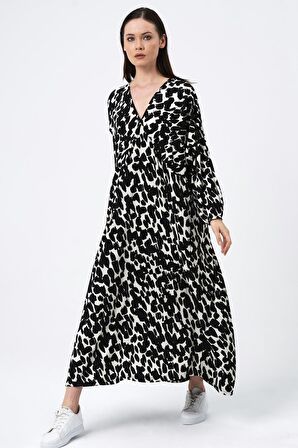 ALEXANDERGARDI DESENLİ V YAKA OVERSİZE ELBİSE (B22-401A)