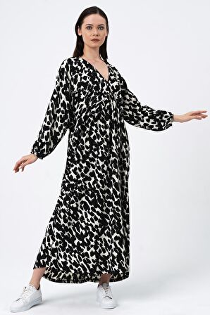 ALEXANDERGARDI DESENLİ V YAKA OVERSİZE ELBİSE (B22-401A)