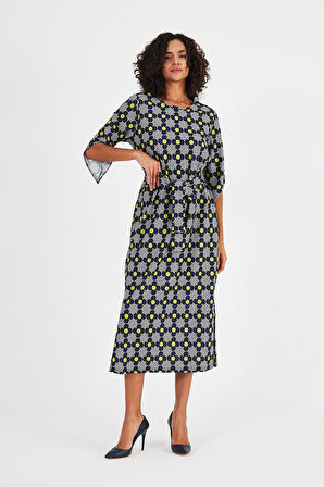 ALEXANDERGARDI KUŞAKLI DESENLI ELBİSE (B22-484B)