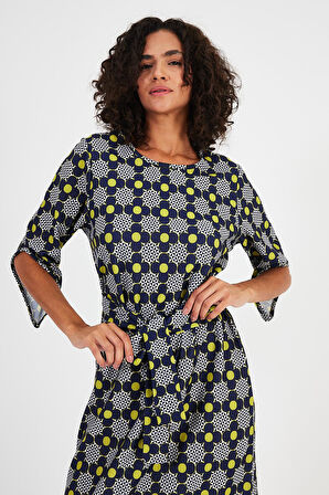 ALEXANDERGARDI KUŞAKLI DESENLI ELBİSE (B22-484B)