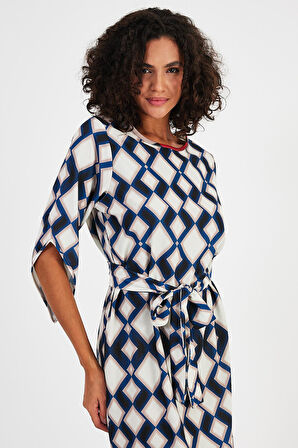 ALEXANDERGARDI LALE KOL BELİ KUŞAKLI ELBİSE (B22-484B)