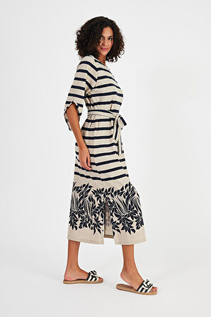 ALEXANDERGARDI LALE KOL BELİ KUŞAKLI ELBİSE (B22-484B)