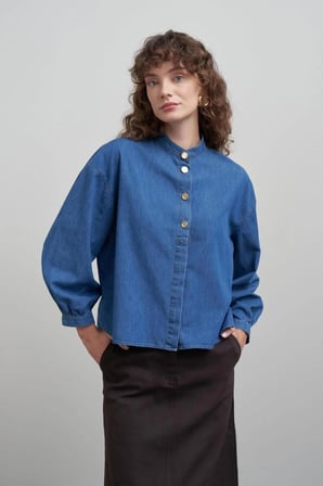 Gold Düğmeli Denim Gömlek