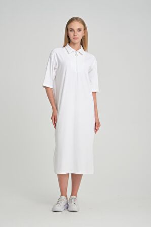 ALEXANDERGARDİ FİTİLLİ FERMUAR DETAYLI GÖMLEK YAKA ELBİSE (B23-00108)