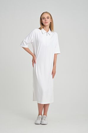 ALEXANDERGARDİ FİTİLLİ FERMUAR DETAYLI GÖMLEK YAKA ELBİSE (B23-00108)