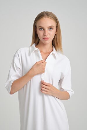 ALEXANDERGARDİ FİTİLLİ FERMUAR DETAYLI GÖMLEK YAKA ELBİSE (B23-00108)