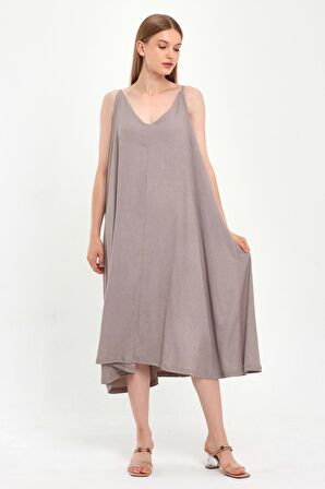 ALEXANDERGARDI BAĞLAMA DETAYLI ASKILI MIDI ELBİSE (B23-00133)