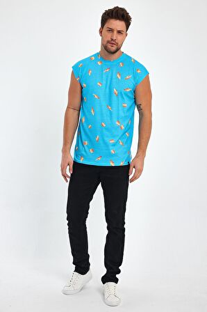 ALEXANDERGARDI YIRTMAÇLI DESENLİ KOLSUZ T-SHİRT (B23-00135)