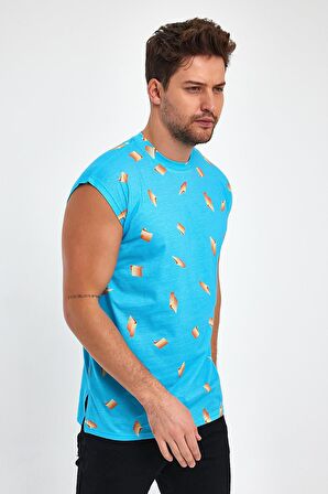 ALEXANDERGARDI YIRTMAÇLI DESENLİ KOLSUZ T-SHİRT (B23-00135)