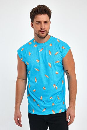 ALEXANDERGARDI YIRTMAÇLI DESENLİ KOLSUZ T-SHİRT (B23-00135)