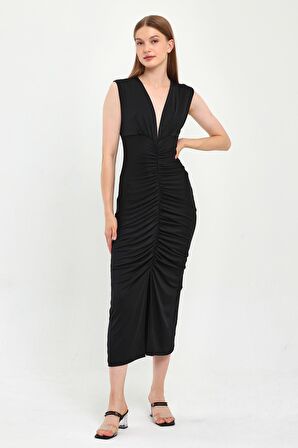 ALEXANDERGARDI ÖNÜ BÜZGÜLÜ YIRTMAÇLI ELBİSE (B23-00142)