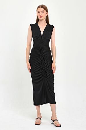 ALEXANDERGARDI ÖNÜ BÜZGÜLÜ YIRTMAÇLI ELBİSE (B23-00142)