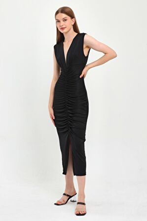 ALEXANDERGARDI ÖNÜ BÜZGÜLÜ YIRTMAÇLI ELBİSE (B23-00142)