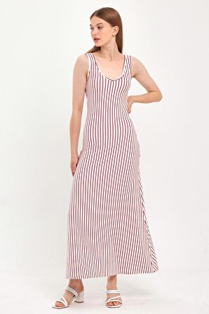 ALEXANDERGARDI KALIN ASKILI ÇİZGİLİ UZUN ELBİSE (B23-00153)