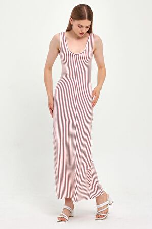 ALEXANDERGARDI KALIN ASKILI ÇİZGİLİ UZUN ELBİSE (B23-00153)